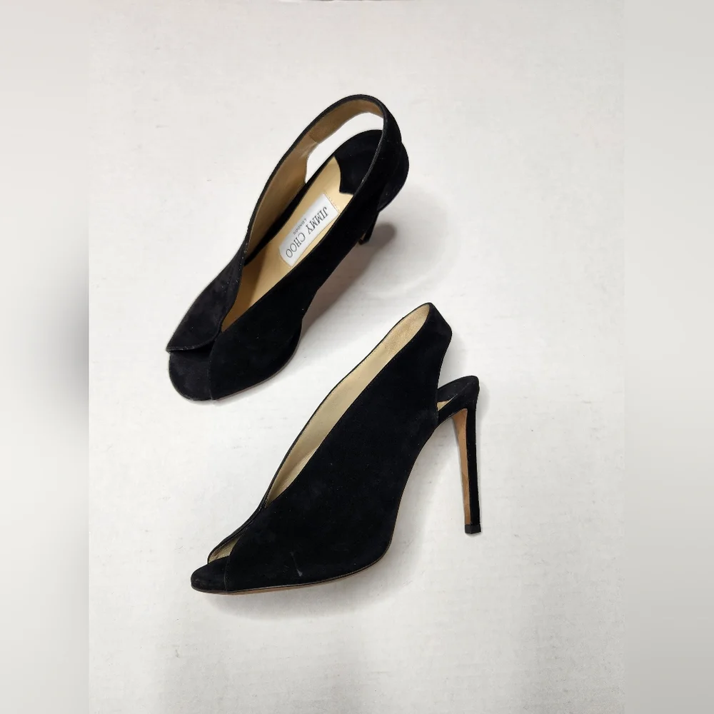 [SOLD]Jimmy Choo Size 37.5 Shar Peep Toe Slingback Pump Suede - Picture 3 of 8